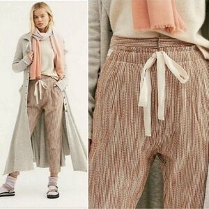 Free People Light At Sunrise Caraway Striped Woven Paperbag Pants